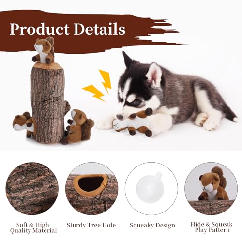 IFOYO Squirrel Hide and Seek Dog Toy, Squeaky Interactive Dog Toys for Boredom, Plush Dogs Toys to Keep Them Busy, Relive Anxiety, Attract Attention, Puzzle Toy for Smal and Medium Dogs - Image 2