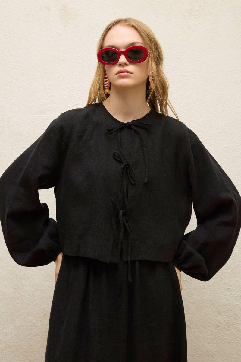 Manuka Linen Lace Detailed Blouse Black - Image 4