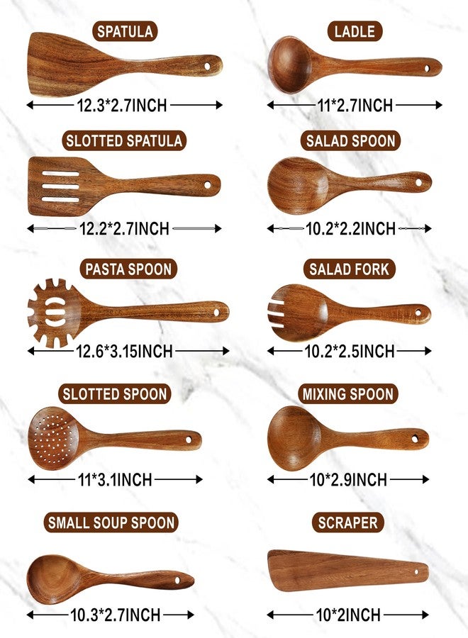 Pleafind Natural Solid Wooden Utensil Set - 10 Pcs, Non-stick Wooden Spoons for Cooking, Soft Comfort-Grip Wooden Cooking Utensils Set, Wood Kitchen Utensil Set for Non-Stick Cookware - Image 2