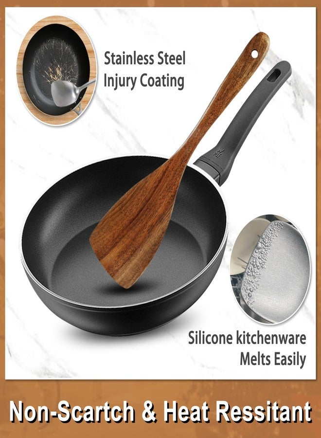 Pleafind Natural Solid Wooden Utensil Set - 10 Pcs, Non-stick Wooden Spoons for Cooking, Soft Comfort-Grip Wooden Cooking Utensils Set, Wood Kitchen Utensil Set for Non-Stick Cookware - Image 4