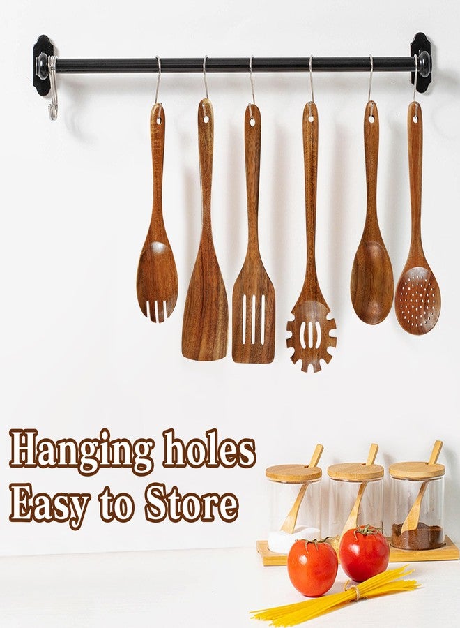 Pleafind Natural Solid Wooden Utensil Set - 10 Pcs, Non-stick Wooden Spoons for Cooking, Soft Comfort-Grip Wooden Cooking Utensils Set, Wood Kitchen Utensil Set for Non-Stick Cookware - Image 5