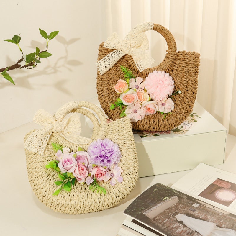 Straw Bag DIY Material Kit with Artificial Flowers - Image 3