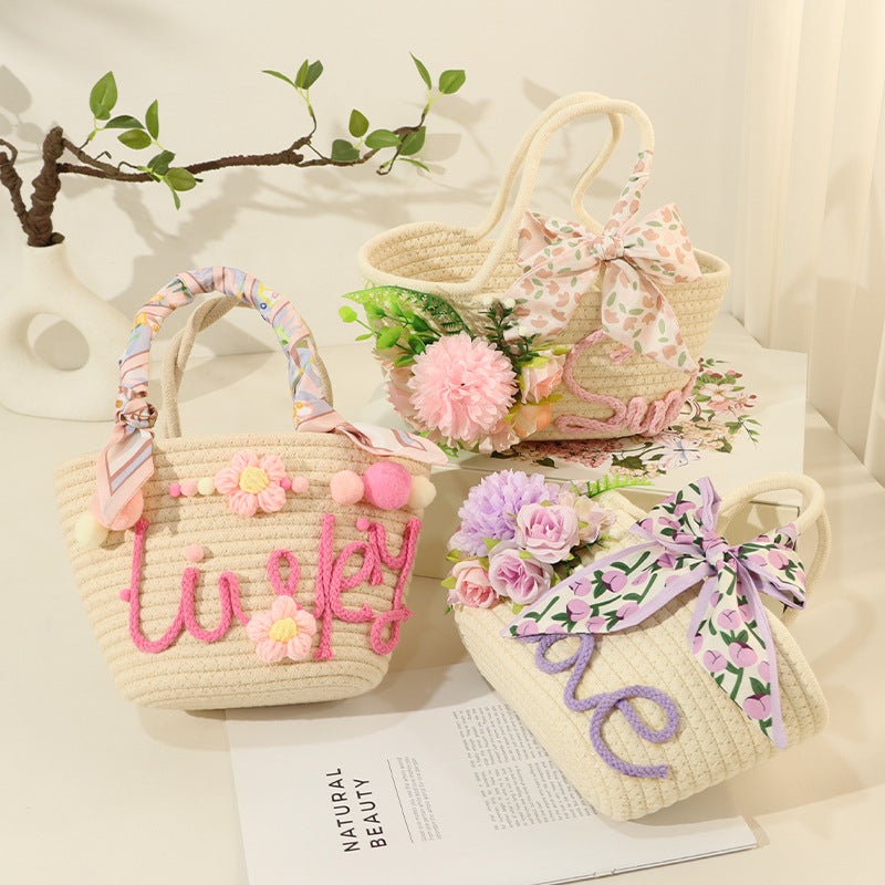 Straw Bag DIY Material Kit with Artificial Flowers - Image 2