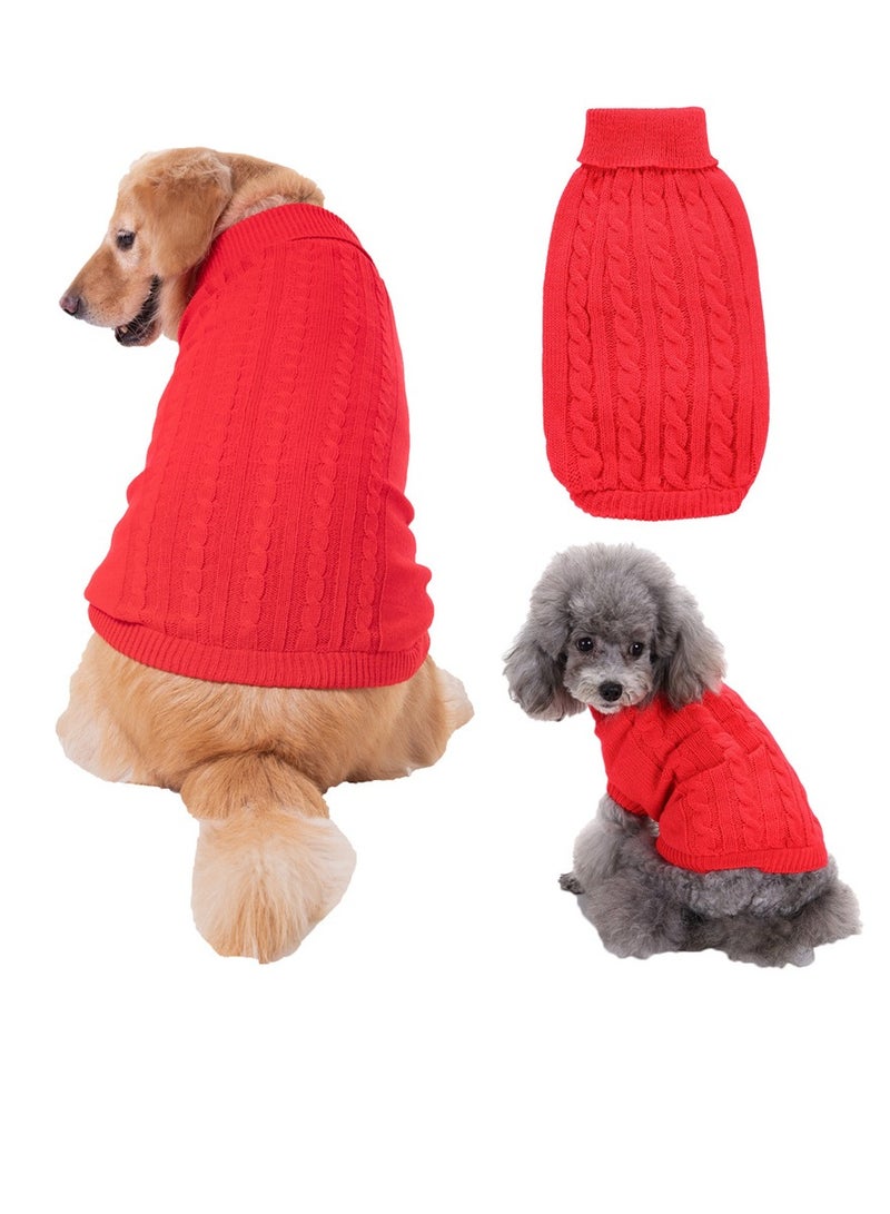 Loquat Squality Pet Supplies Dog Clothing Solid Color Floral High Neck Clothing Autumn And Winter Red - Image 3