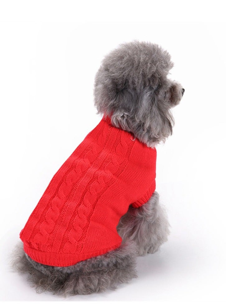 Loquat Squality Pet Supplies Dog Clothing Solid Color Floral High Neck Clothing Autumn And Winter Red - Image 2