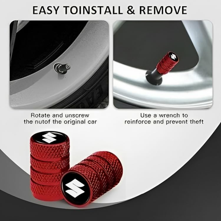 Greenworld Premium Red Metal Car Tyre Valve Cap Air Cap Car Tyre Valve Stem Cap Air Covers with Logo - Image 4