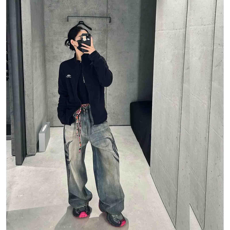 Ethbox Men's and Women's Y2K Streetwear Loose Jeans Retro Totem Print Gothic Pants high Waist Wide Leg Harajuku Hip-hop Pants (Blue,Large) - Image 3