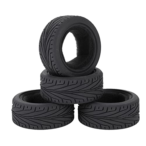 LAFEINA 1/10 RC On-Road Car Tyres, 65mm Rubber RC Tire for 1/10 HSP Tamiya HPI Kyosho RC On Road Run-flating Car (Black) - Image 1