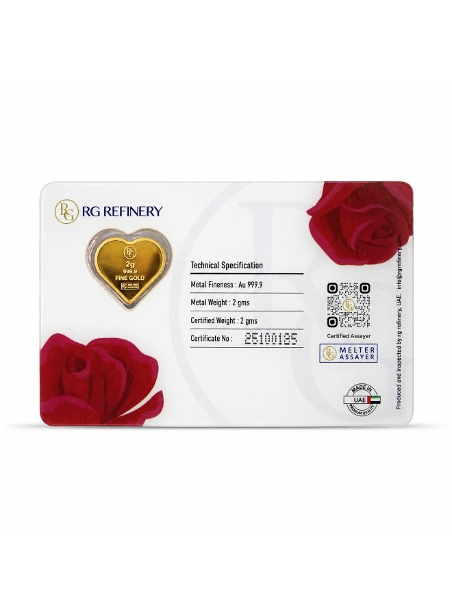 RG REFINERY Rafmoh Bullion 2 Grams 24k Gold Bar with Heart Design - 2 Grams Gold Bar 24KT 999.9 Purity - Image 4
