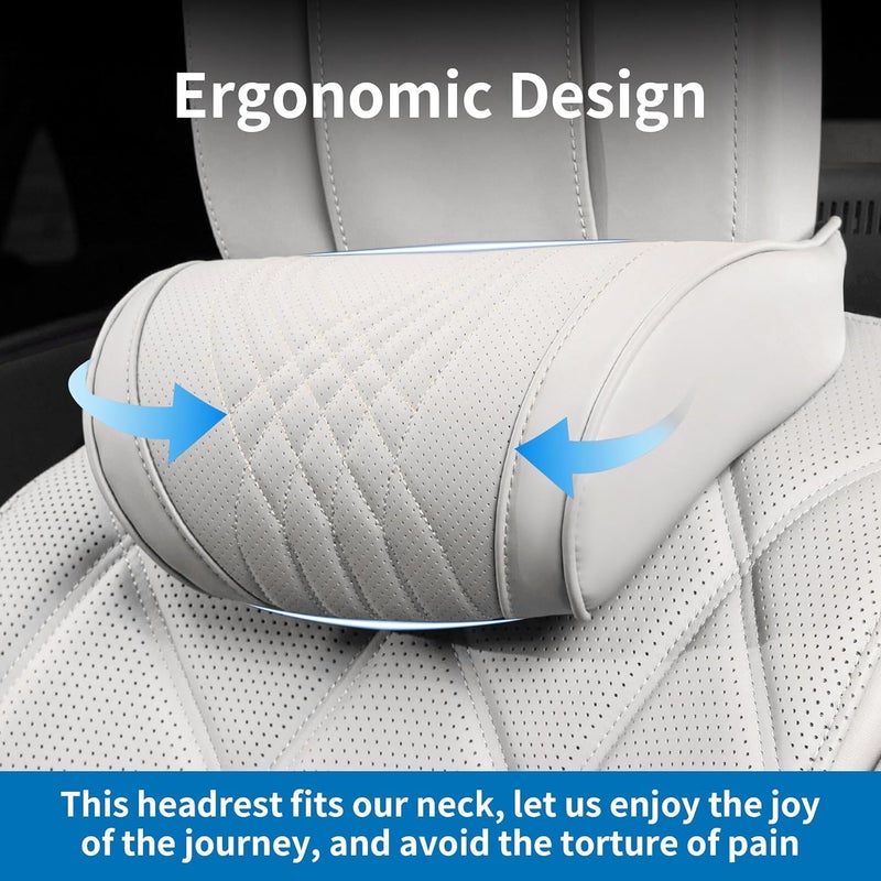 Dapucarin Car Headrest Memory Foam Neck Pillow - Soft Leather Cover for Comfort in Cars, SUVs, and Home - Off-White - Image 3