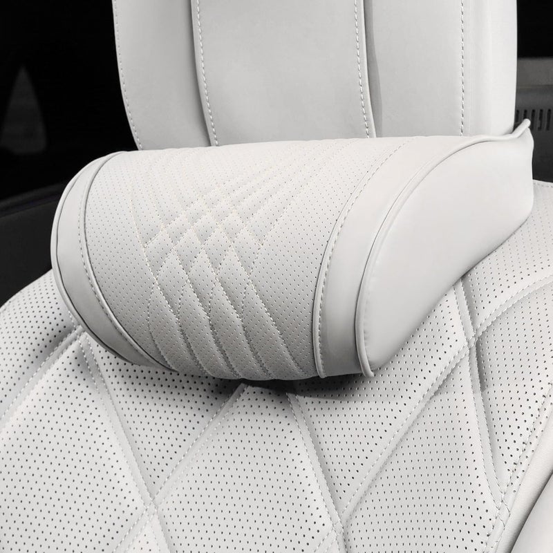 Dapucarin Car Headrest Memory Foam Neck Pillow - Soft Leather Cover for Comfort in Cars, SUVs, and Home - Off-White - Image 1