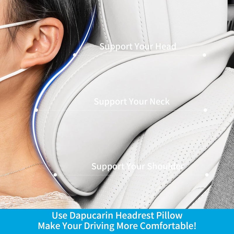 Dapucarin Car Headrest Memory Foam Neck Pillow - Soft Leather Cover for Comfort in Cars, SUVs, and Home - Off-White - Image 4