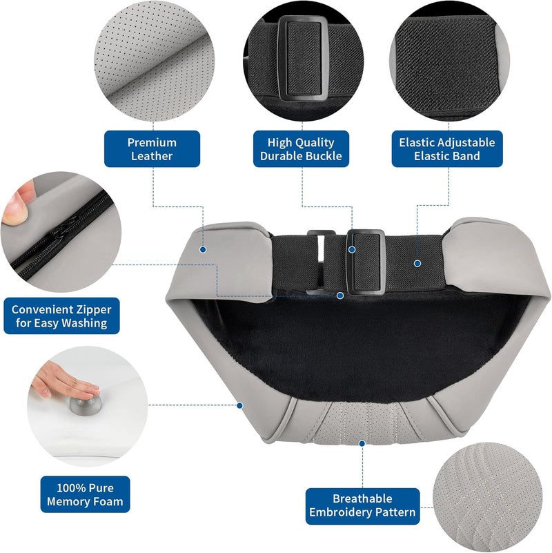 Dapucarin Car Headrest Memory Foam Neck Pillow - Soft Leather Cover for Comfort in Cars, SUVs, and Home - Off-White - Image 2