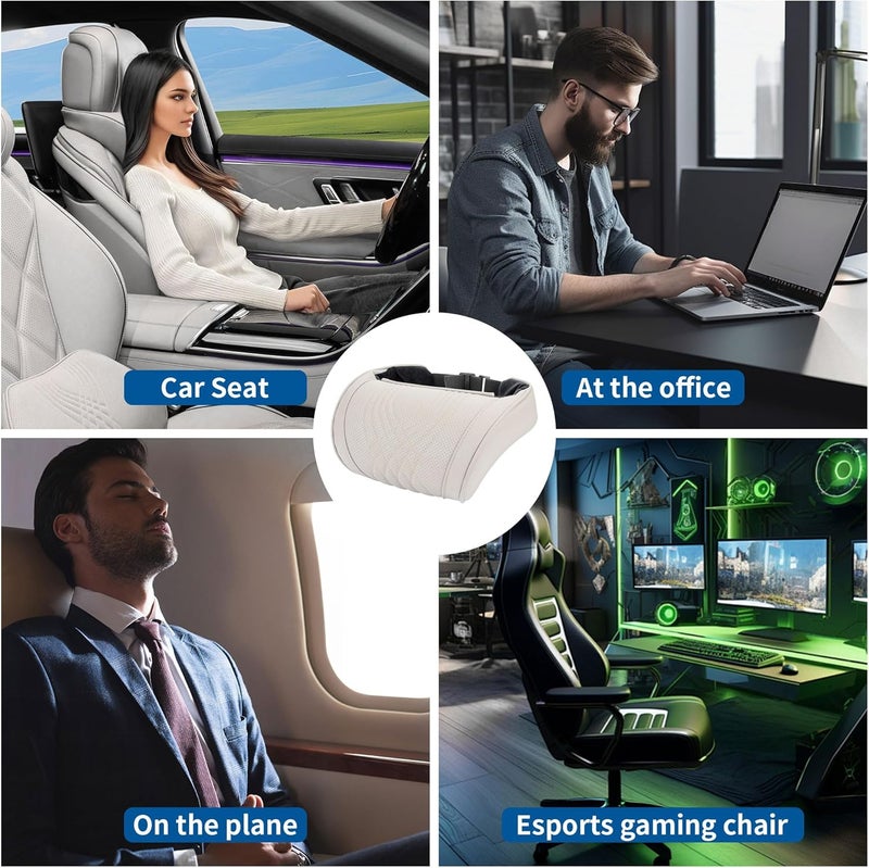 Dapucarin Car Headrest Memory Foam Neck Pillow - Soft Leather Cover for Comfort in Cars, SUVs, and Home - Off-White - Image 5