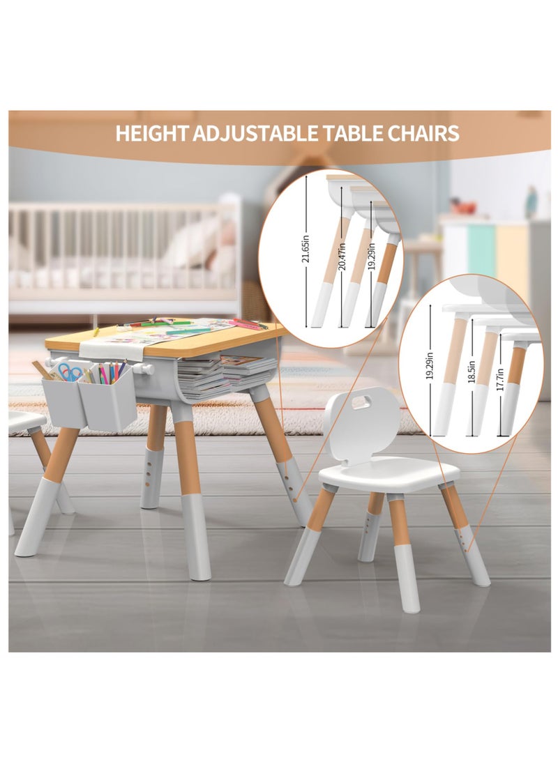 Kids Table and Chair Set, Wooden Table and Chair Set, Kids Study Table and Chairs Set, Adjustable Height, Waterproof and Graffiti Kid Table and Chair Set for Kids Arts Crafts Homework  Play