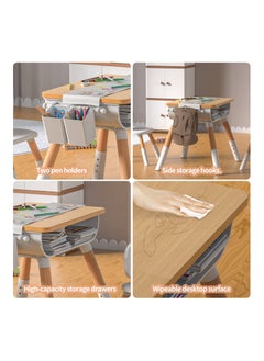 شو وو Kids Table and Chair Set, Wooden Table and Chair Set, Kids Study Table and Chairs Set, Adjustable Height, Waterproof and Graffiti Kid Table and Chair Set for Kids Arts Crafts Homework  Play  - Image 2
