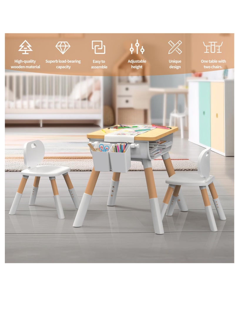Kids Table and Chair Set, Wooden Table and Chair Set, Kids Study Table and Chairs Set, Adjustable Height, Waterproof and Graffiti Kid Table and Chair Set for Kids Arts Crafts Homework  Play