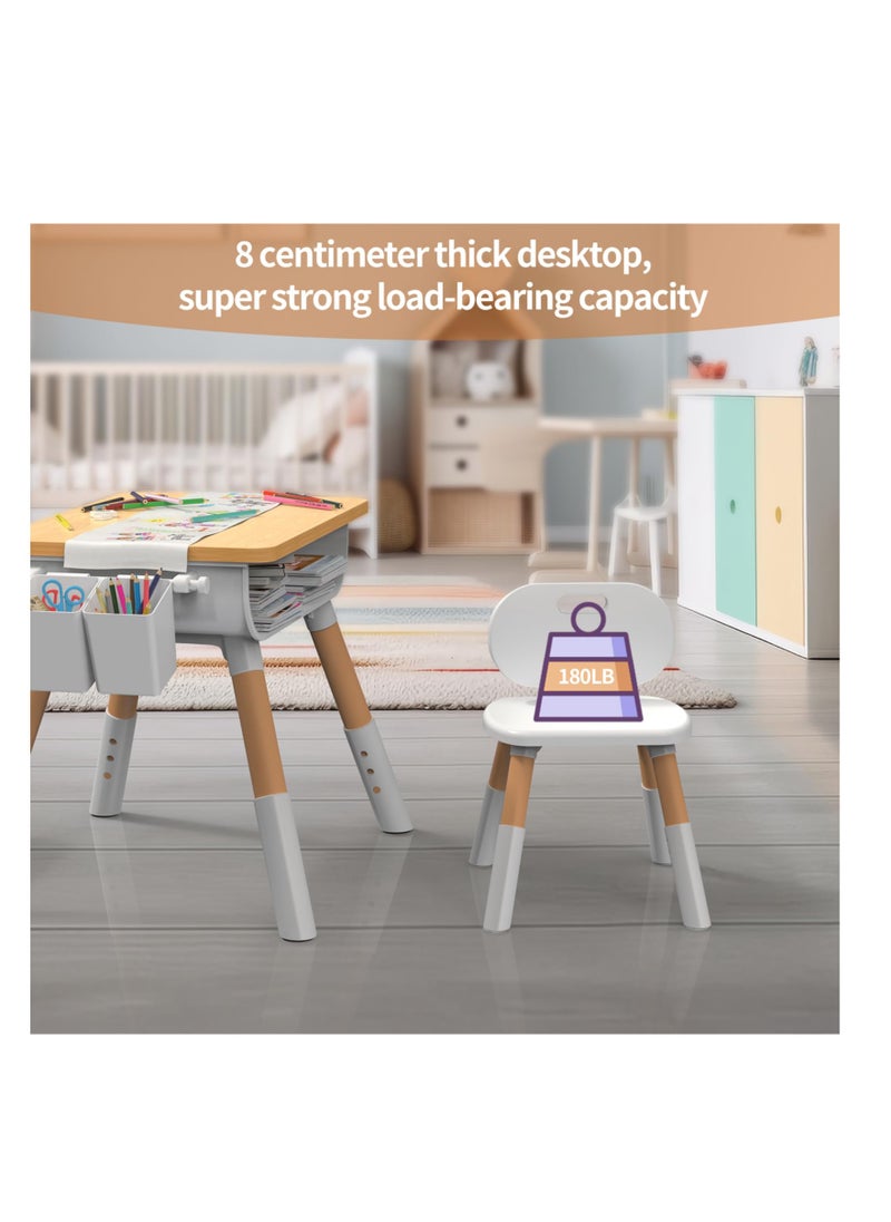 Kids Table and Chair Set, Wooden Table and Chair Set, Kids Study Table and Chairs Set, Adjustable Height, Waterproof and Graffiti Kid Table and Chair Set for Kids Arts Crafts Homework  Play