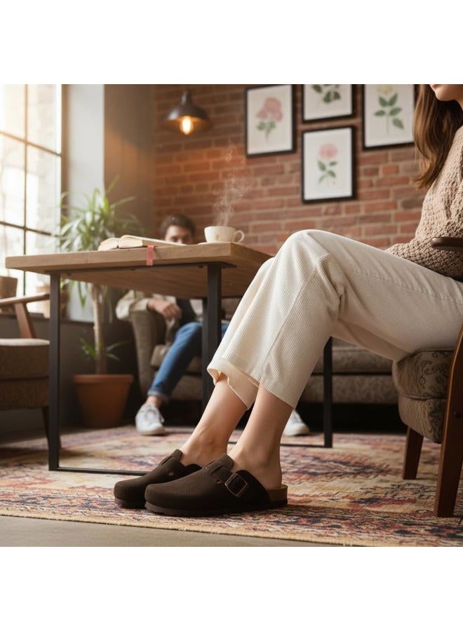 CUSHIONAIRE Hana - Genuine Leather Suede Classic Clog Womens Shoes - Slip On Mule Comfortable Shoes for Women, Chocolate, 9 - Image 3