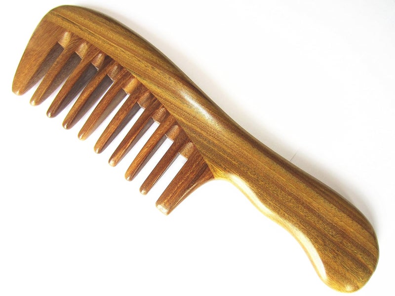 Gsp2wwt Wide Tooth Wood Handmade Natural Green Sandalwood No Static Comb with Wavy Handle with Aromatic Scent for Detangling Curly Hair and Gift74