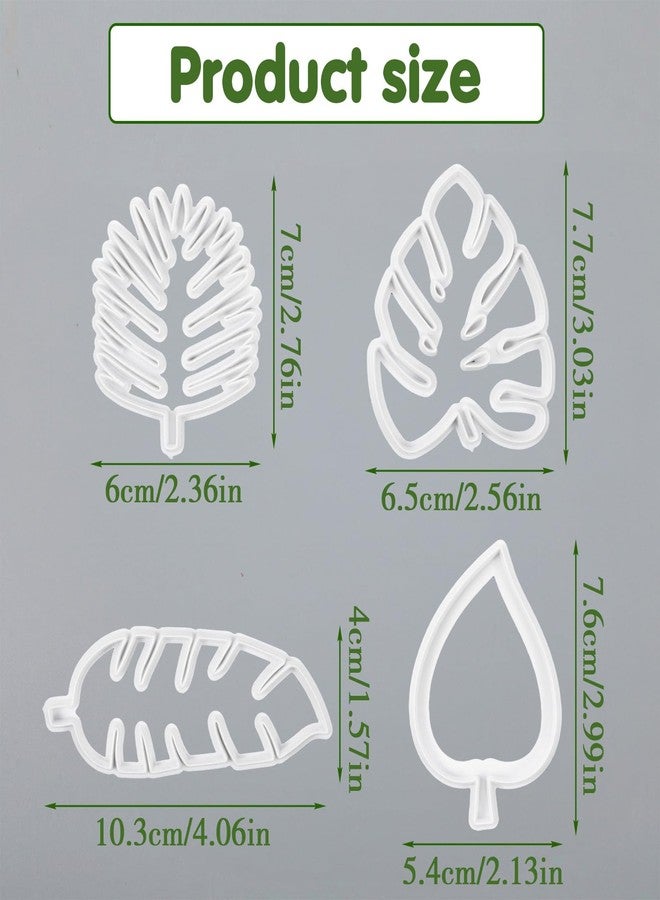Shimmeroo 4Pcs Tropical Leaf Cookie Cutters, Fondant Cookie Molds for Cake Decoration, DIY Candy Baking Supplies - Image 2