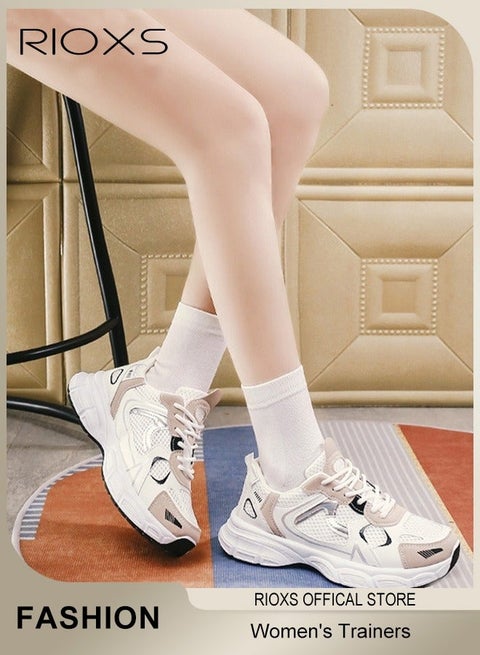 Women's Chunky Platform Sneakers, Non-Slip Lightweight Lace-up Athletic Shoes for Ladies, Fashionable Sports Shoes Casual Sneakers with Breathable Upper, Comfort Outdoor Running Shoes Ladies Athlesiure Trainers for Hiking Jogging Walking and Daily Wear