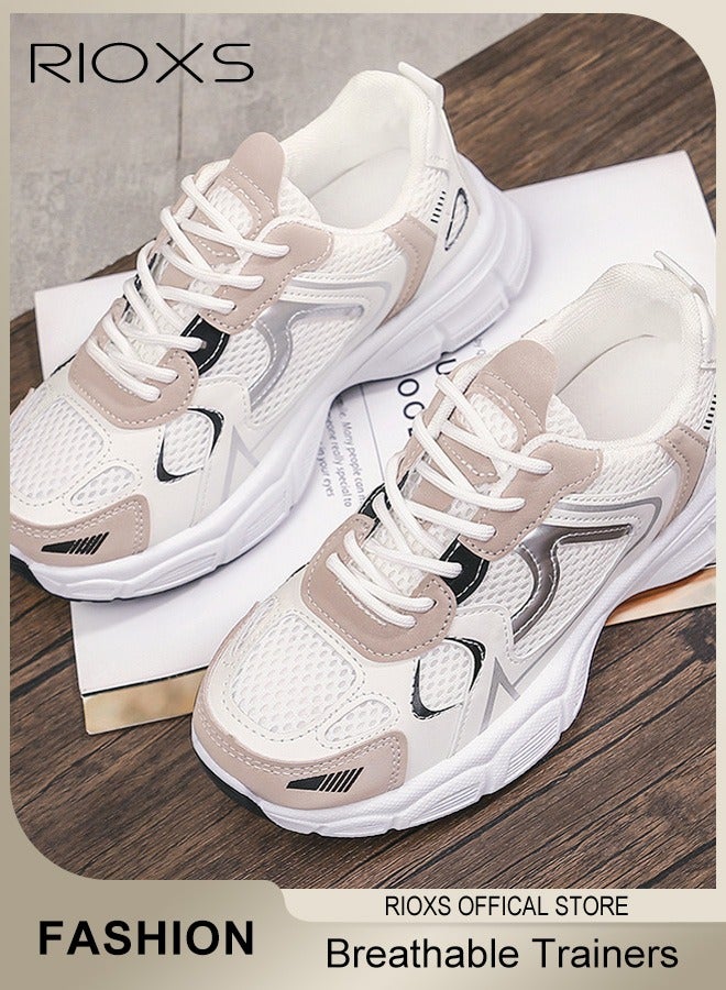 RIOXS Women's Athletic Shoes, Fashionable Lightweight Sports Shoes, Casual Sneakers with Breathable Upper, Non-Slip Sole Sneaker, Comfort Outdoor Fitness Shoes for Running Jogging Walking And Daily Wear, Lace-up Platform Sneaker, Ladies Athlesiure Trainers  - Image 1