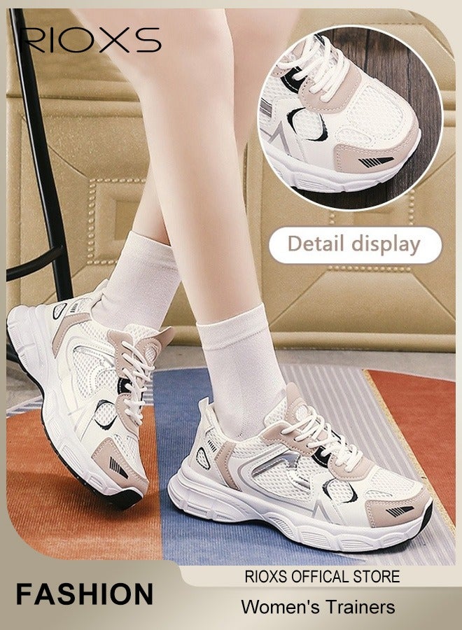 RIOXS Women's Athletic Shoes, Fashionable Lightweight Sports Shoes, Casual Sneakers with Breathable Upper, Non-Slip Sole Sneaker, Comfort Outdoor Fitness Shoes for Running Jogging Walking And Daily Wear, Lace-up Platform Sneaker, Ladies Athlesiure Trainers  - Image 2
