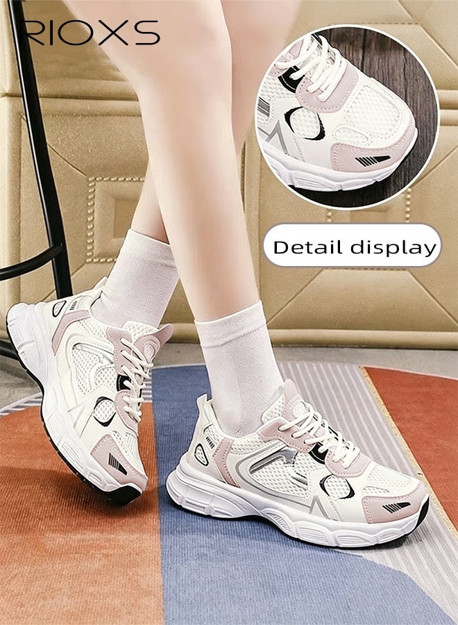 RIOXS Women's Chunky Platform Sneakers, Non-Slip Lightweight Lace-up Athletic Shoes for Ladies, Fashionable Sports Shoes Casual Sneakers with Breathable Upper, Comfort Outdoor Running Shoes Ladies Athlesiure Trainers for Hiking Jogging Walking and Daily Wear - Image 2