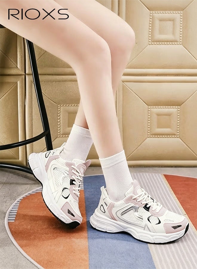 RIOXS Women's Chunky Platform Sneakers, Non-Slip Lightweight Lace-up Athletic Shoes for Ladies, Fashionable Sports Shoes Casual Sneakers with Breathable Upper, Comfort Outdoor Running Shoes Ladies Athlesiure Trainers for Hiking Jogging Walking and Daily Wear - Image 1