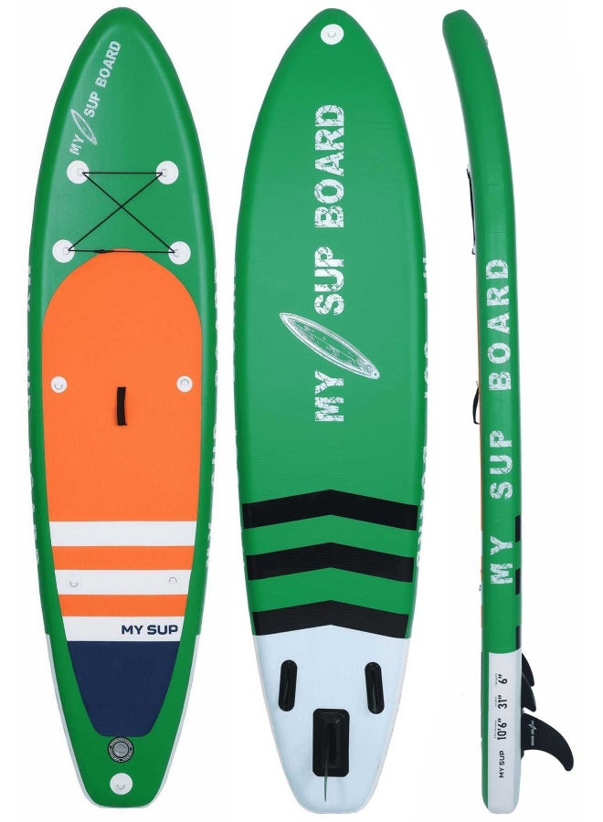 SHARMAX Inflatable Stand Up Paddle Board 10.6 ft | Dual Layer Drop Stitch SUP Board with 3 Fins, Cargo System & Pump | Stable All-Around Paddle Board for Beginners - Image 1