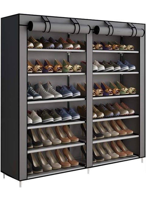 Double-Row Multi-Level Shelves Non-Woven Shoe Rack Storage Rack, Waterproof And Dustproof, Gray