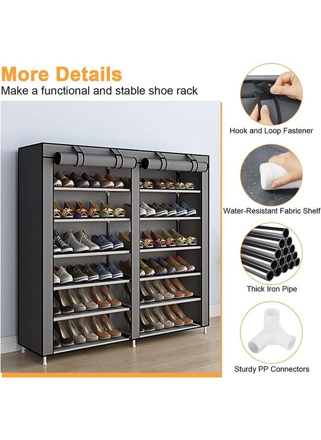 Double-Row Multi-Level Shelves Non-Woven Shoe Rack Storage Rack, Waterproof And Dustproof, Gray