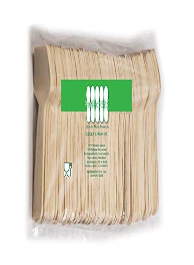 Perfect Stix Green Wooden Square Compostable Cutlery Taster Spoon With Concave, 3-1/2" Length, 95-100ct - Image 1