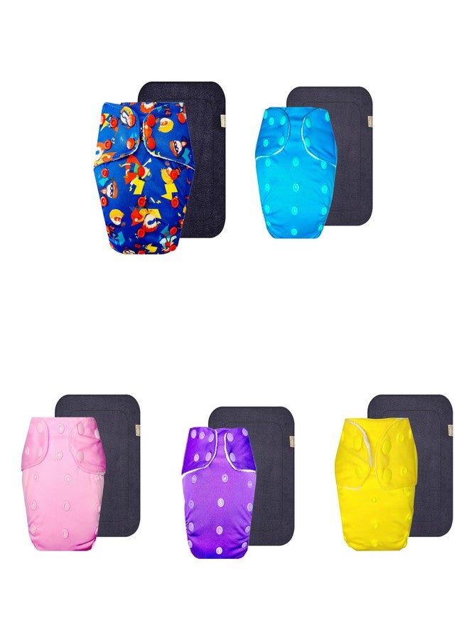 Dumbledo Premium Cloth Diaper with Black Insert (Pack of 5) | Snug Fit | 6-Layer Absorbent Pad | Quick Dry | All-Day Wear | 3 Months - 3 Years | Unisex Baby - Image 1