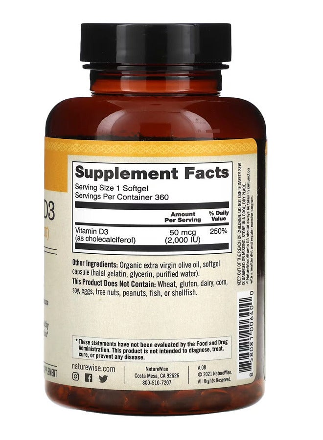 NatureWise vitamin d3 50mcg 2000 iu - 360 softgels - Image 2
