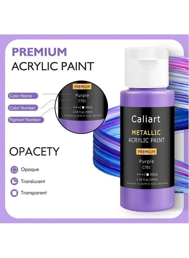 Caliart Metallic Acrylic Paint Set With 12 Brushes 24 Colors (59Ml 2Oz) Art Craft Paints For Artists Students Kids Beginners Halloween Decorations Canvas Ceramic Wood Rock Painting Art Supplies Kit - Image 3