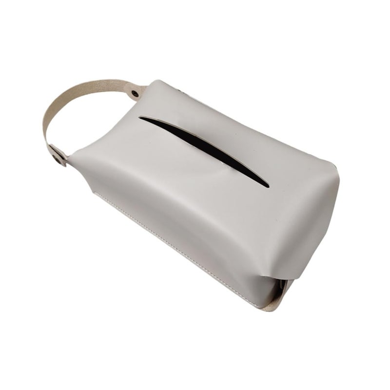 Beige Leather Tissue Box Hanging Napkin Holder For Home Office And Car Easy Insert Design - Image 2
