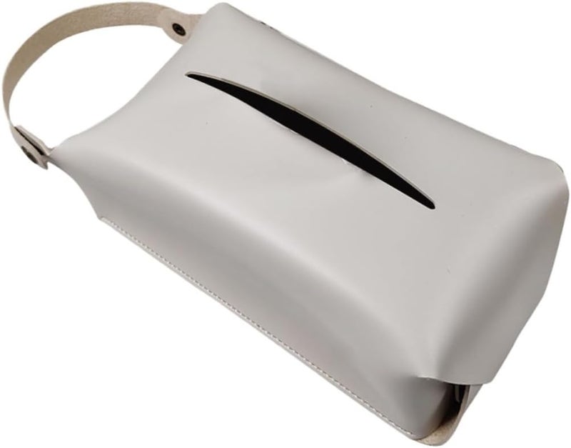 Beige Leather Tissue Box Hanging Napkin Holder For Home Office And Car Easy Insert Design - Image 1