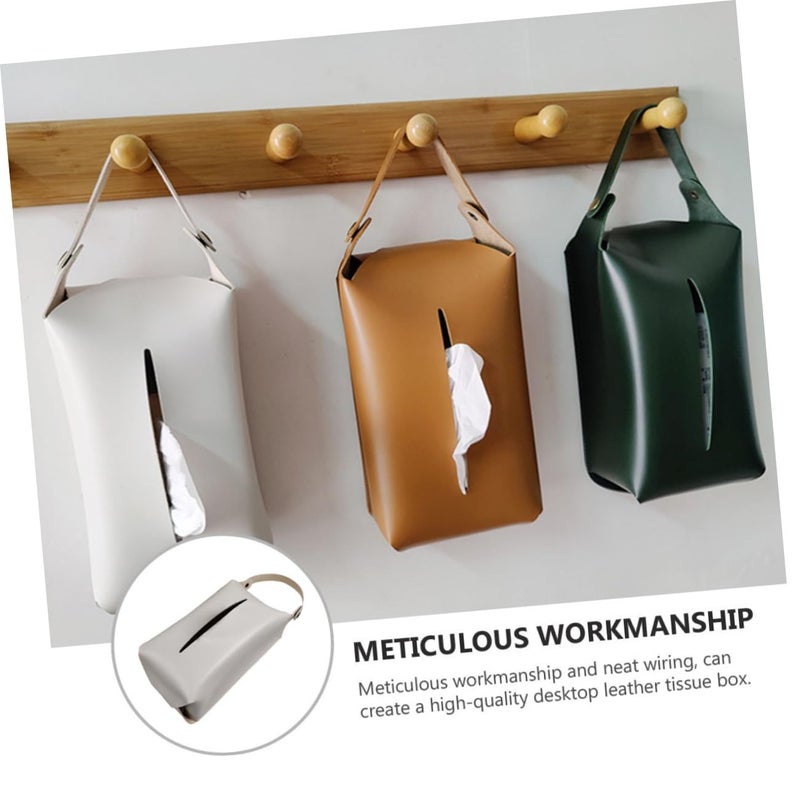 Beige Leather Tissue Box Hanging Napkin Holder For Home Office And Car Easy Insert Design - Image 5