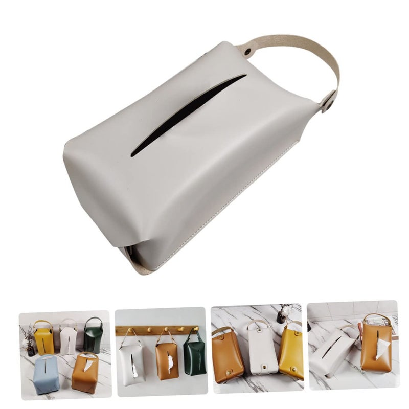 Beige Leather Tissue Box Hanging Napkin Holder For Home Office And Car Easy Insert Design - Image 4