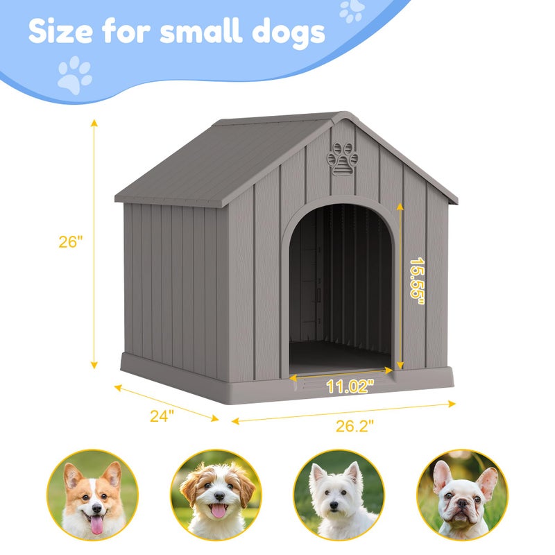 Fancyango Dog House Outdoor Indoor, Weatherproof Dog House with Elevated Floor and Air Vents for Small to Medium Dogs,Easy Clean and Assemble (Grey, 26.18''L Ã— 24.02''W Ã— 25.98''H) - Image 2