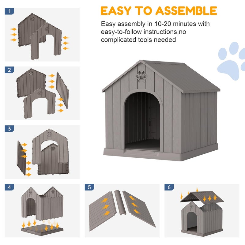 Fancyango Dog House Outdoor Indoor, Weatherproof Dog House with Elevated Floor and Air Vents for Small to Medium Dogs,Easy Clean and Assemble (Grey, 26.18''L Ã— 24.02''W Ã— 25.98''H) - Image 5