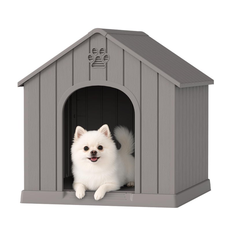Fancyango Dog House Outdoor Indoor, Weatherproof Dog House with Elevated Floor and Air Vents for Small to Medium Dogs,Easy Clean and Assemble (Grey, 26.18''L Ã— 24.02''W Ã— 25.98''H) - Image 1