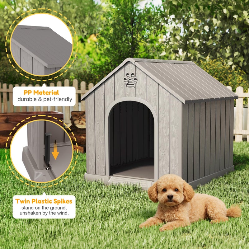 Fancyango Dog House Outdoor Indoor, Weatherproof Dog House with Elevated Floor and Air Vents for Small to Medium Dogs,Easy Clean and Assemble (Grey, 26.18''L Ã— 24.02''W Ã— 25.98''H) - Image 3