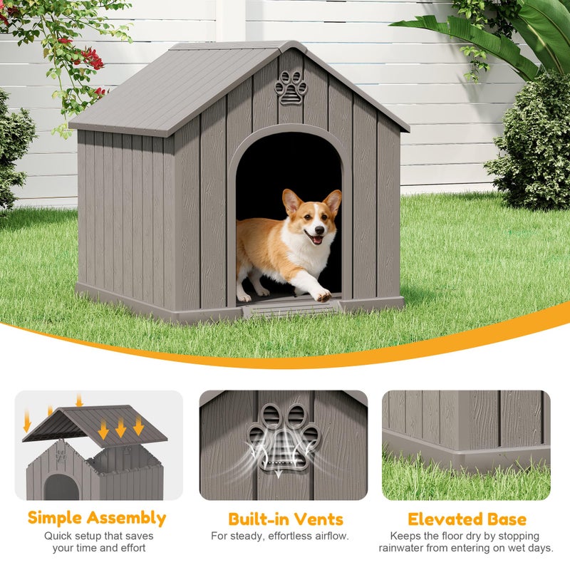 Fancyango Dog House Outdoor Indoor, Weatherproof Dog House with Elevated Floor and Air Vents for Small to Medium Dogs,Easy Clean and Assemble (Grey, 26.18''L Ã— 24.02''W Ã— 25.98''H) - Image 4