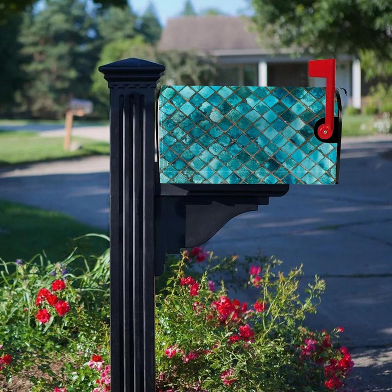 Numland Magnetic Mailbox Covers Polyester Oxford Cloth Anti-UV and Reusable Letterbox Cover 21×18 Inch,Turquoise Glass Mosaic - Image 5