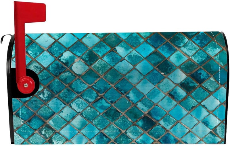 Numland Magnetic Mailbox Covers Polyester Oxford Cloth Anti-UV and Reusable Letterbox Cover 21×18 Inch,Turquoise Glass Mosaic - Image 1