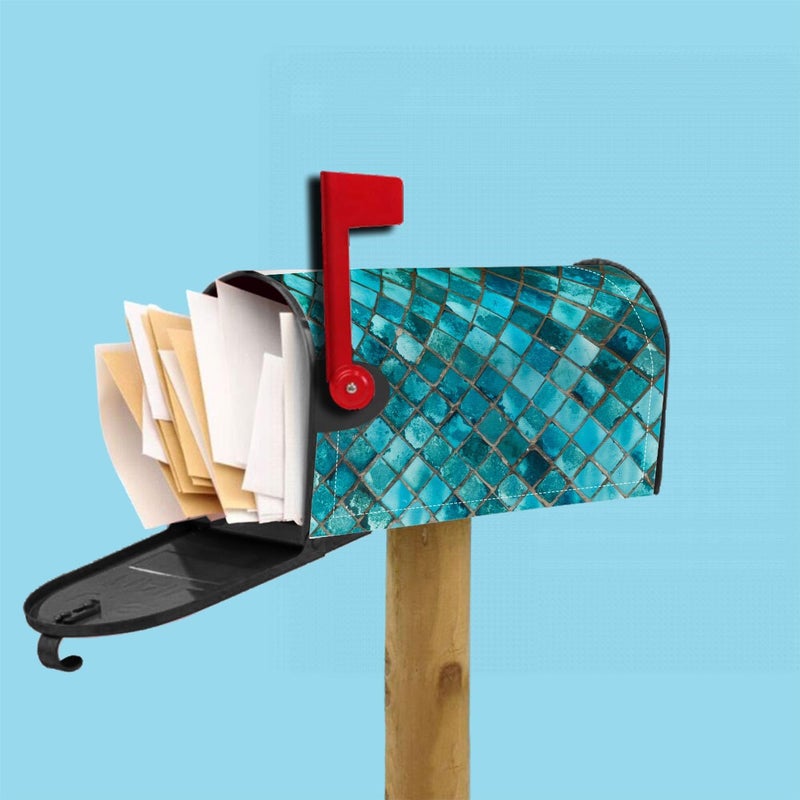 Numland Magnetic Mailbox Covers Polyester Oxford Cloth Anti-UV and Reusable Letterbox Cover 21×18 Inch,Turquoise Glass Mosaic - Image 4