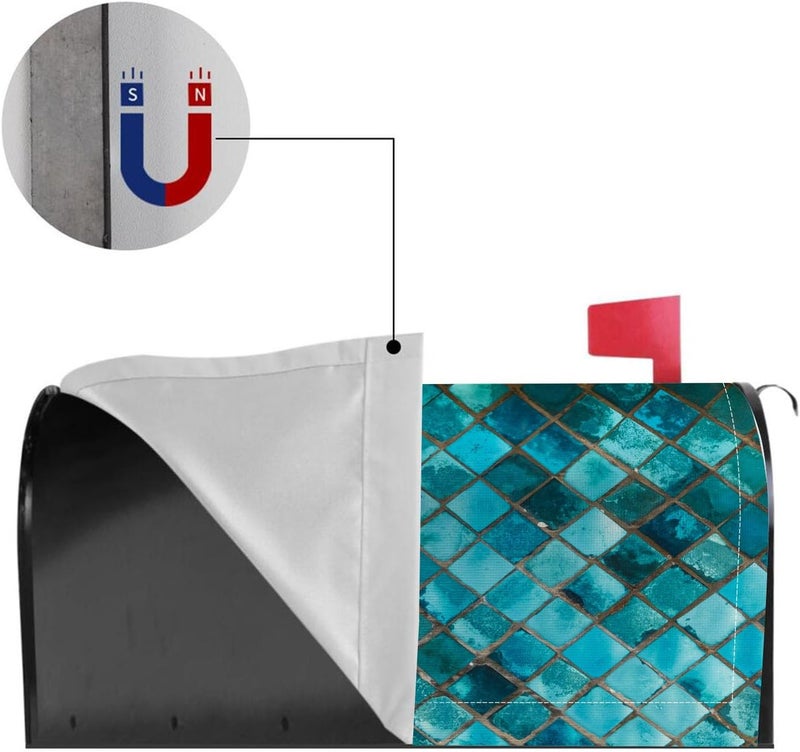 Numland Magnetic Mailbox Covers Polyester Oxford Cloth Anti-UV and Reusable Letterbox Cover 21×18 Inch,Turquoise Glass Mosaic - Image 2